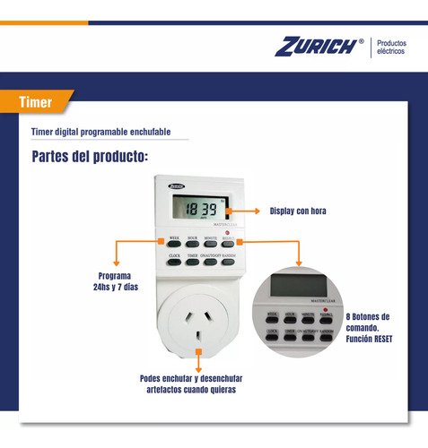 Timer Digital Programable Temporizador Enchufable Zurich Xtim03205 ...