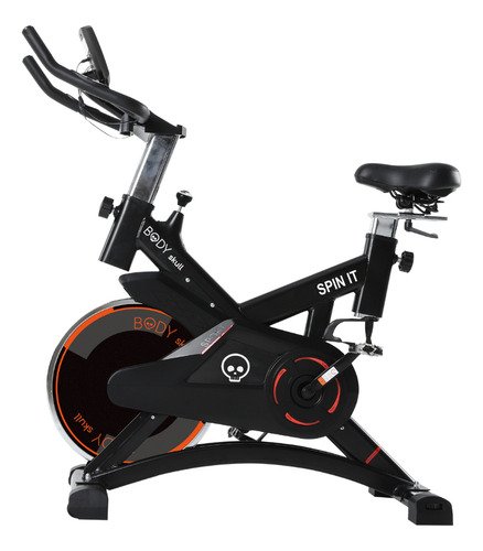 Bicicleta Fija Spinning Body Skull Usuario 130 Kg Disco 15 Kg Color Negro Y Naranja