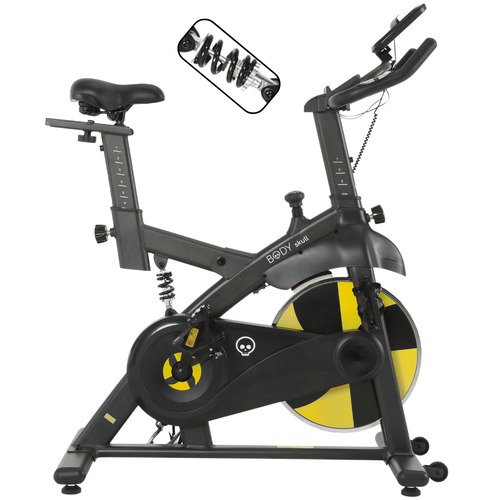 Bicicleta Spinning Fija Disco De Inercia De 13 Kg Body Skull Amarilla - Usuario 150 Kg - Estructura